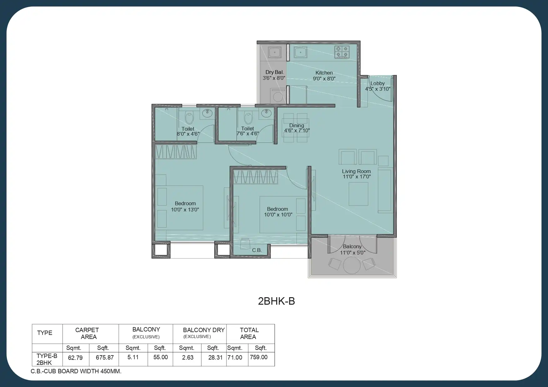 Kohinoor Viva City Unit plan - 759 sq.ft.