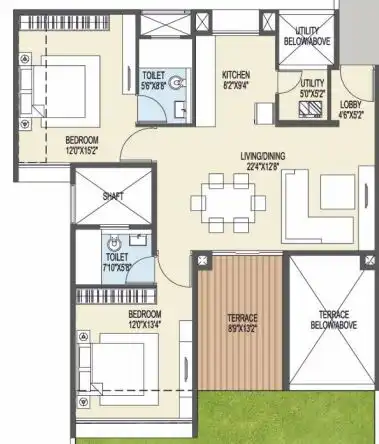 Ganga Platino Unit plan - 1342 sq.ft.