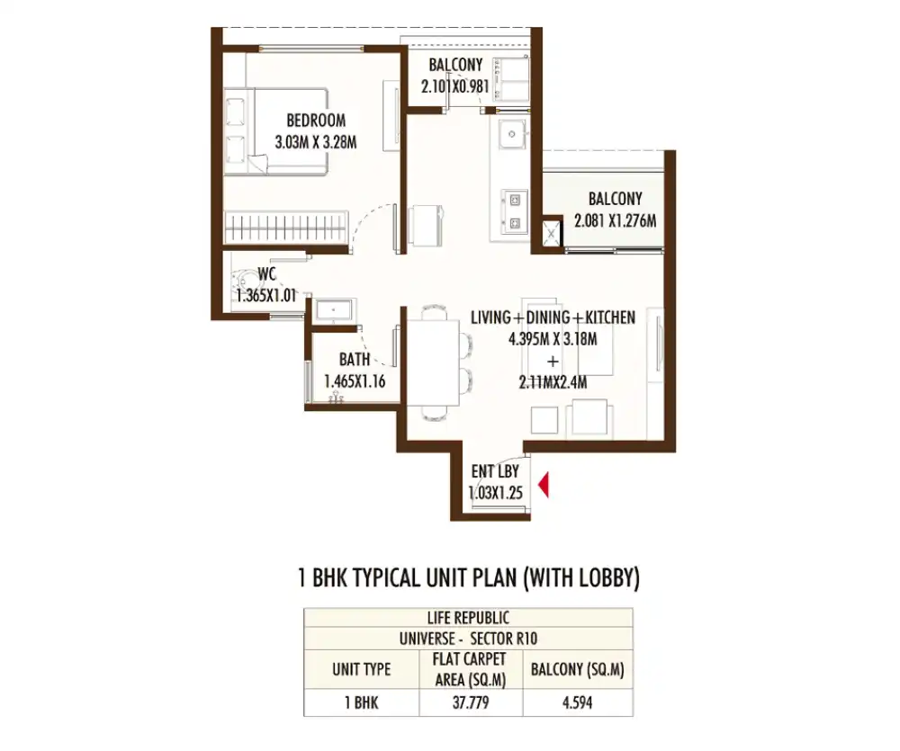 Kolte Patil Universe Unit plan - 444 sq.ft.