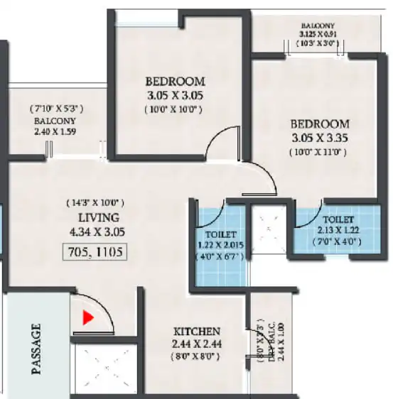 Kolte Patil Equa Unit plan - 635 sq.ft.