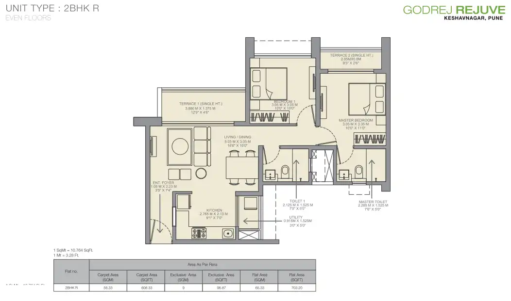 Godrej Rejuve Unit plan - 703 sq.ft.