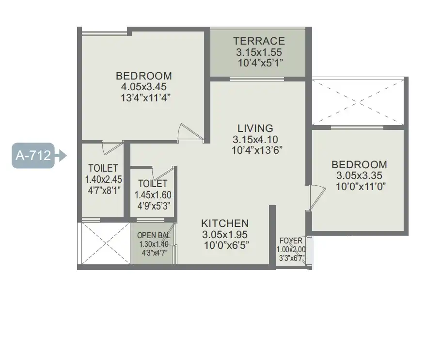 Rohan Prathama Unit plan - 700 sq.ft.