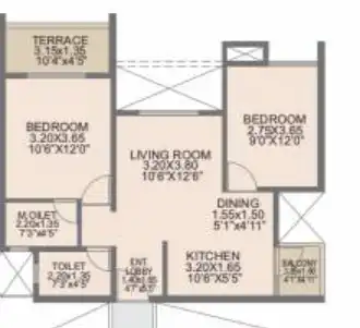 Rohan Ipsita Unit plan - 648 sq.ft.