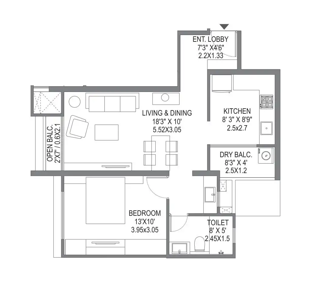 Mantra Meraki Unit plan - 576 sq.ft.