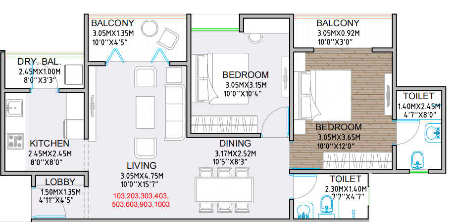 Majestique Ephelia Unit plan - 777 sq.ft.