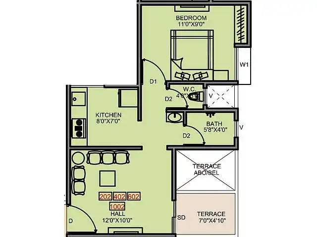 Majestique Aqua Unit plan - 463 sq.ft.