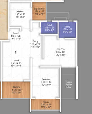 Majestique Signature Towers Unit plan - 811 sq.ft.