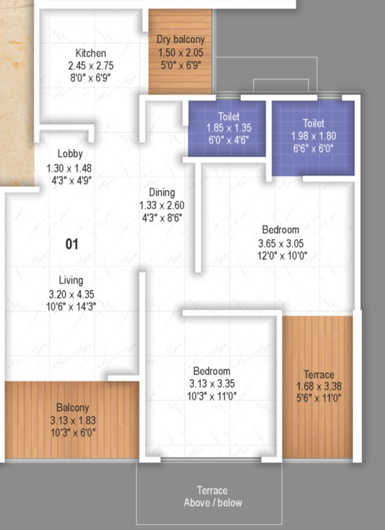 Majestique Signature Towers Unit plan - 832 sq.ft.