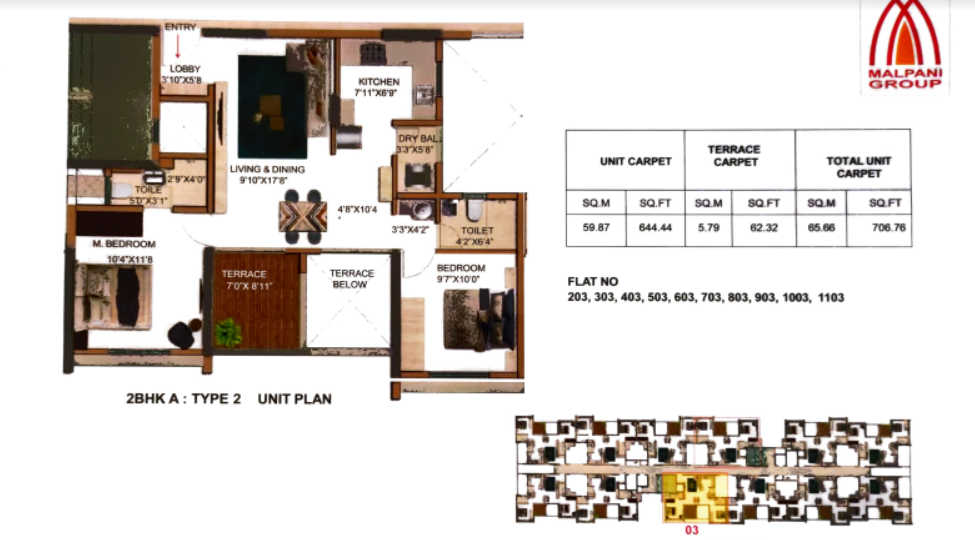 Malpani Cereza Unit plan - 707 sq.ft.