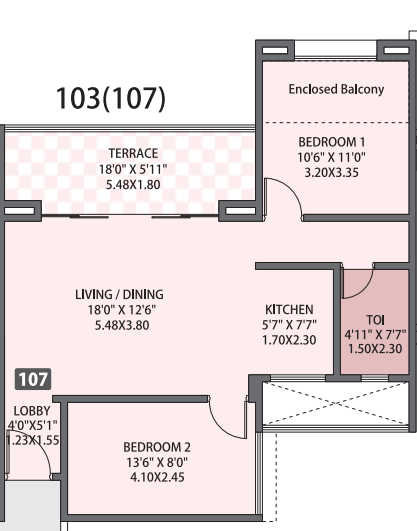 Pethkar Siyona Phase 2 Unit plan - 855 sq.ft.