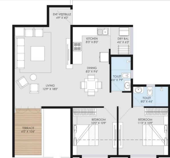 Unit plan - 835 sq.ft.