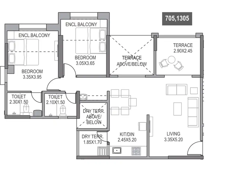 Paranjape Gloria Grand Unit plan - 818 sq.ft.