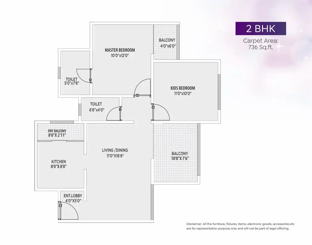 Rajluckxmi Stellar Homes Unit plan - 736 sq.ft.