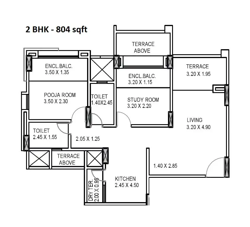 Kumar Piccadilly Unit plan - 804 sq.ft.
