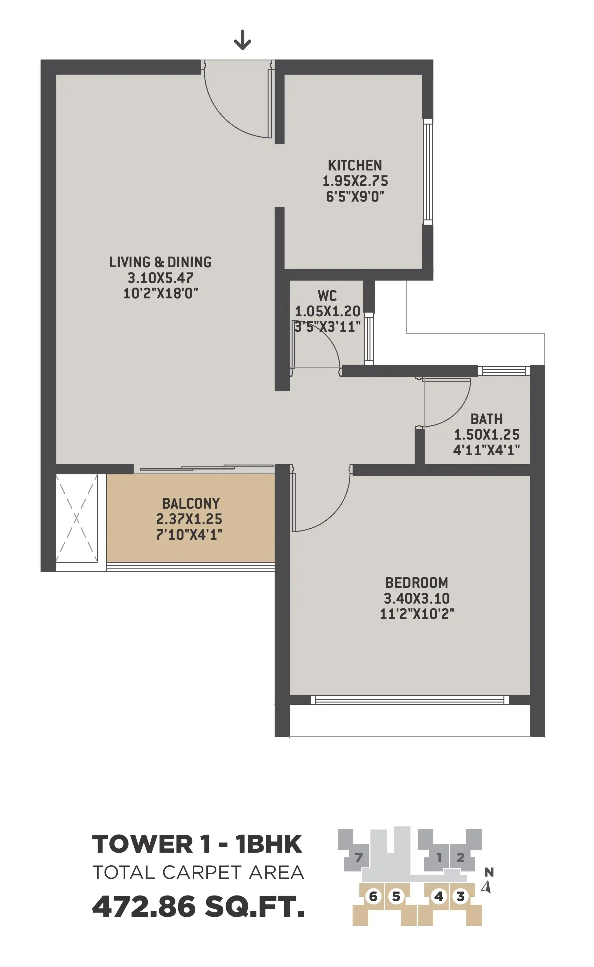 VTP Bellissimo Unit plan - 472 sq.ft.