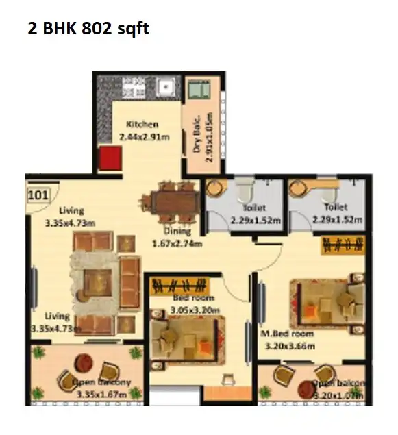 Nyati Evolve Unit plan - 802 sq.ft.