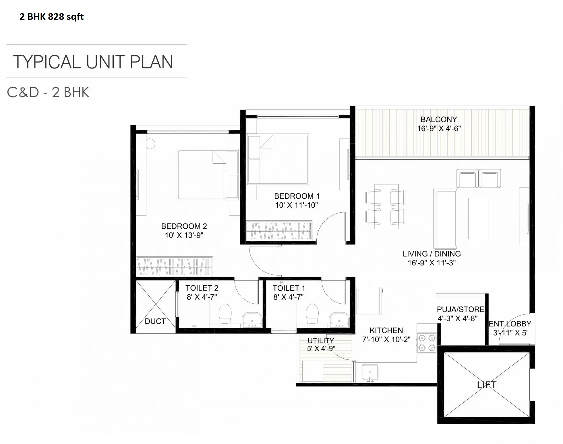 Gagan Avencia Unit plan - 828 sq.ft.
