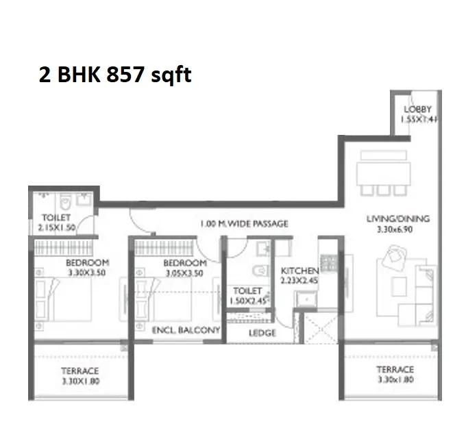 Paranjape Broadway Unit plan - 857 sq.ft.