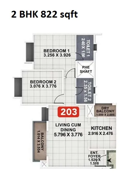 Megapolis Sparkle Tower F Unit plan - 822 sq.ft.