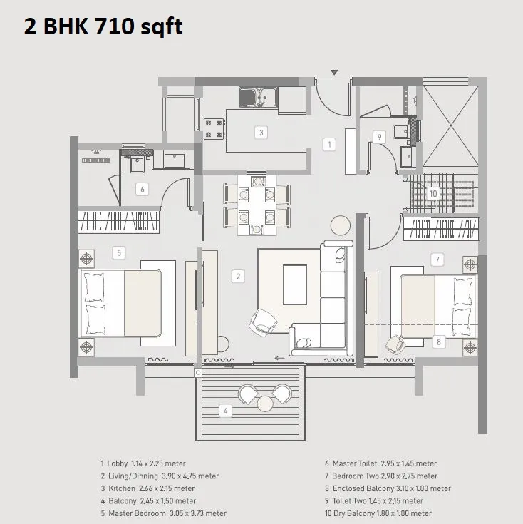 Kasturi Apostrophe Unit plan - 710 sq.ft.