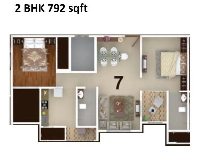 Konark Virtue Unit plan - 792 sq.ft.