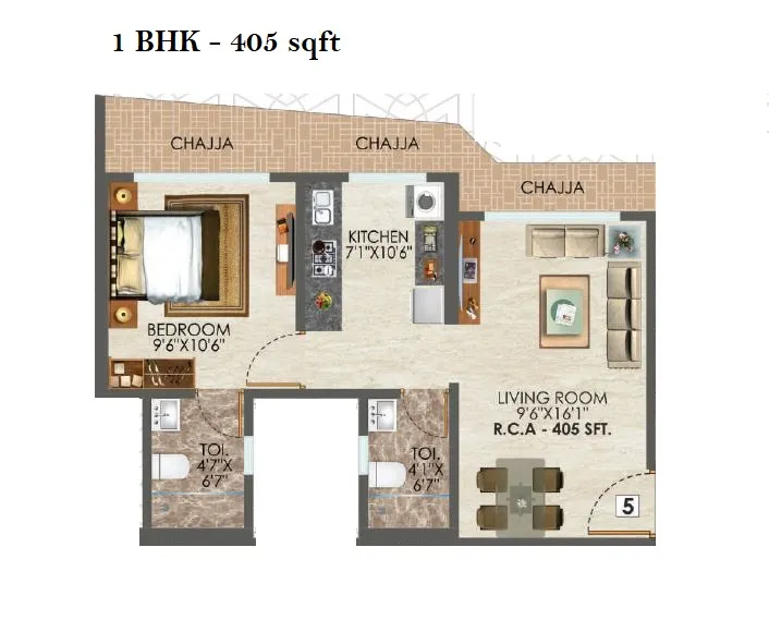36 Allure Unit plan - 405 sq.ft.