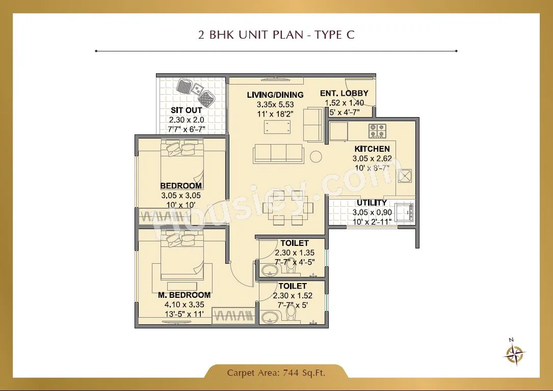 45 Shashwat Heights Unit plan - 744 sq.ft.