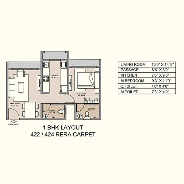 AVA Guru Dwarka Unit plan - 422 sq.ft.