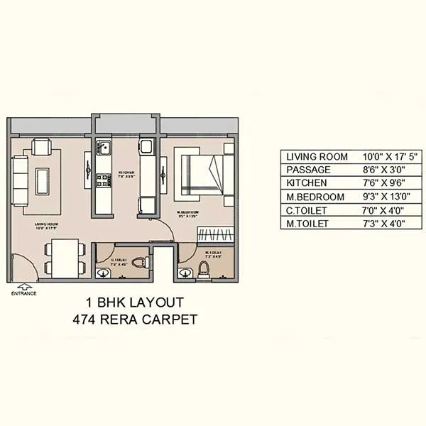 AVA Guru Dwarka Unit plan - 474 sq.ft.