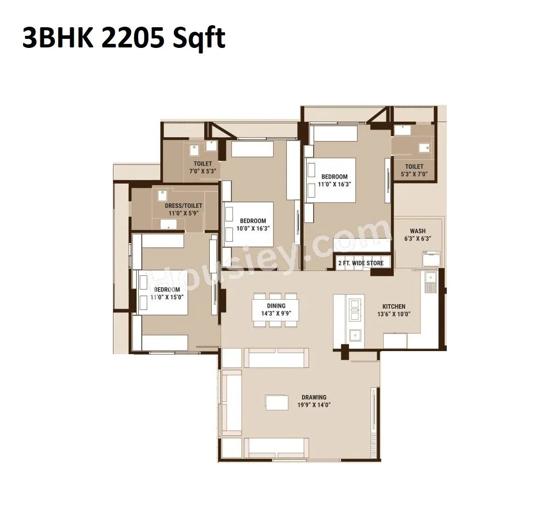 Aaryan Elan Unit plan - 1213 sq.ft.