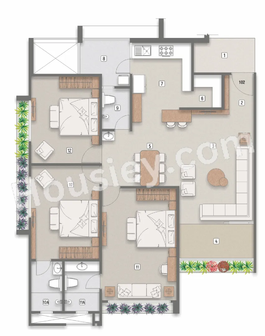 Aavishkar Atlantis Elevate Unit plan - 1237 sq.ft.