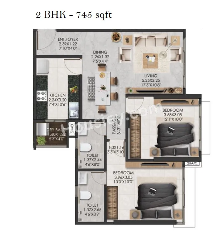 Adani The View Unit plan - 745 sq.ft.