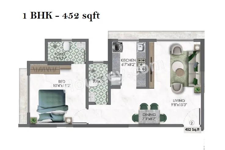 Adityaraj XL Homes Unit plan - 453 sq.ft.