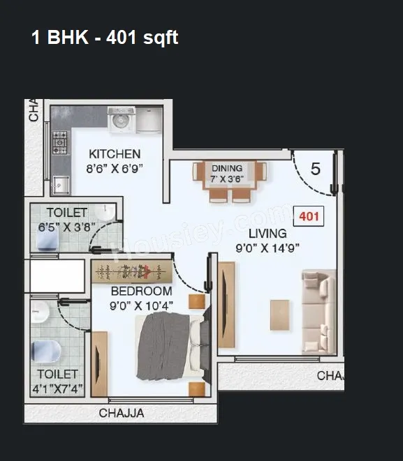 Adityaraj Fortune Unit plan - 401 sq.ft.