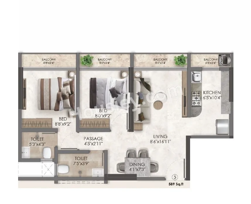 Adityaraj Landmark Unit plan - 589 sq.ft.