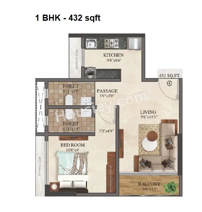 Adityaraj One Unit plan - 432 sq.ft.