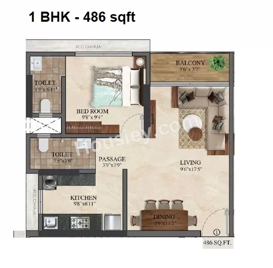 Adityaraj One Unit plan - 486 sq.ft.