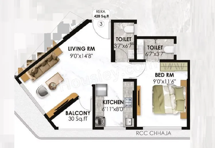 Adityaraj Prime Unit plan - 428 sq.ft.
