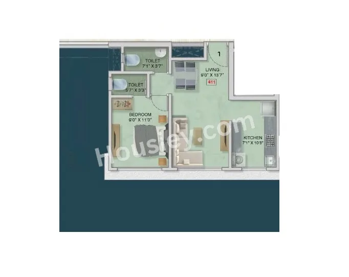 Adityaraj Shanti Sadan Unit plan - 411 sq.ft.