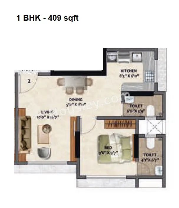 Adityaraj  Shivraj Unit plan - 409 sq.ft.