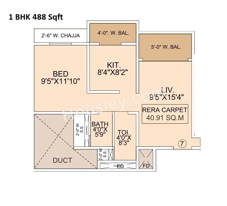 Agarwal Giriraj Tower Unit plan - 488 sq.ft.