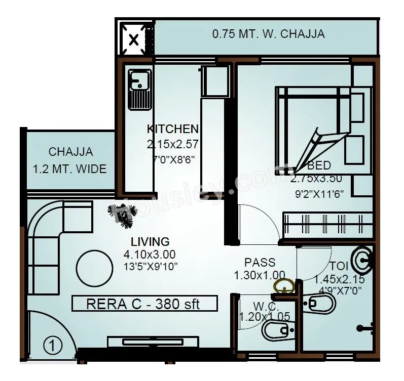 Agarwals Mannat Unit plan - 380 sq.ft.