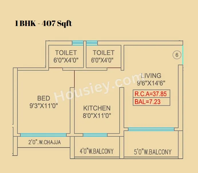 Unit plan - 407 sq.ft.
