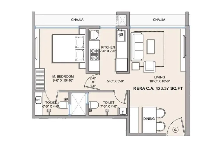 Aim Garden Unit plan - 423 sq.ft.