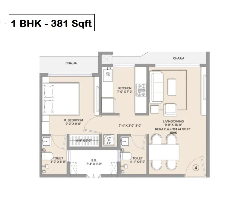 Aim Horizon Unit plan - 381 sq.ft.
