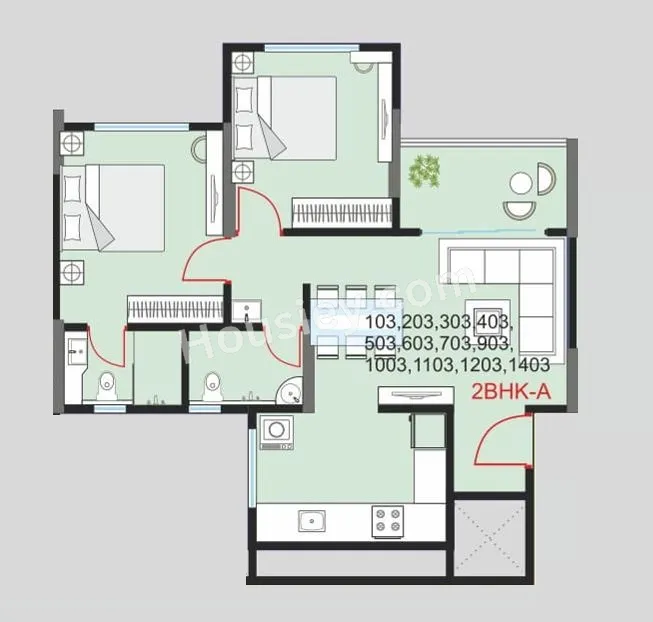 Aishwaryam Courtyard Gold Unit plan - 702 sq.ft.