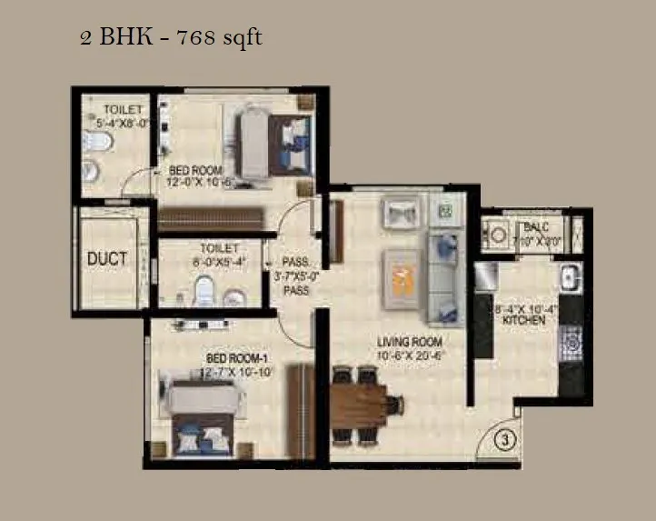 Ajmera Arham Unit plan - 768 sq.ft.