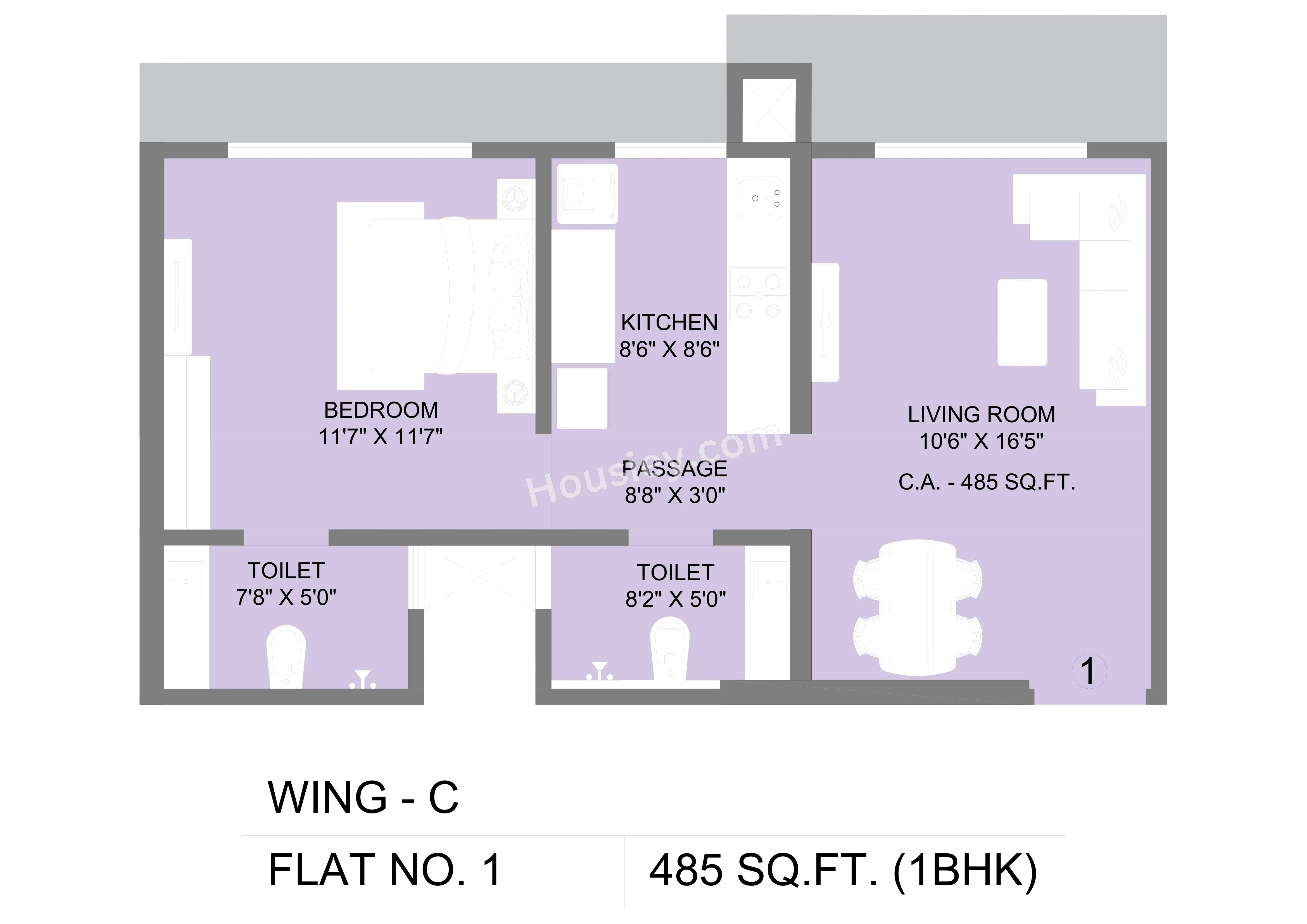 Ajmera Boulevard Unit plan - 485 sq.ft.