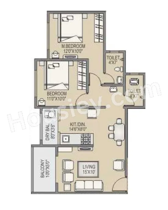 RR Lunkad Akshay Heritage Unit plan - 714 sq.ft.