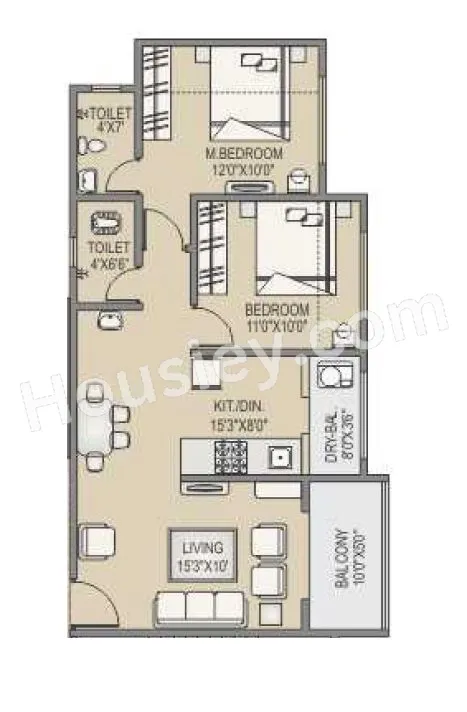 RR Lunkad Akshay Heritage Unit plan - 719 sq.ft.